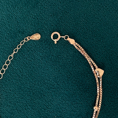 92.5 Silver Rose Gold-Toned Heart Bead Bracelet for Women