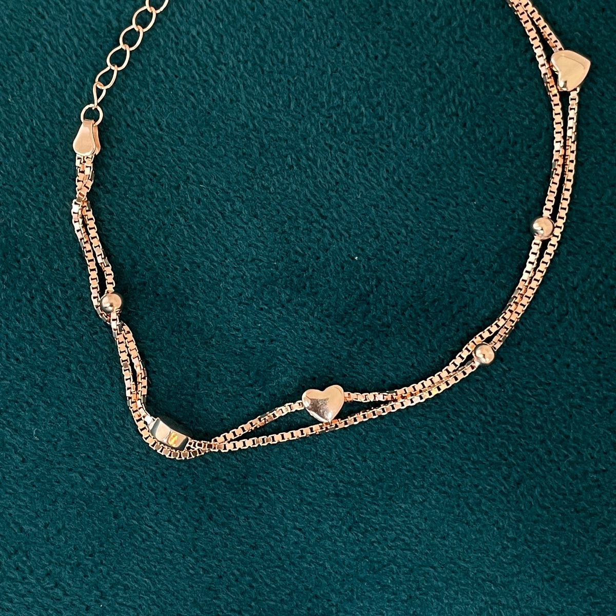 92.5 Silver Rose Gold-Toned Heart Bead Bracelet for Women