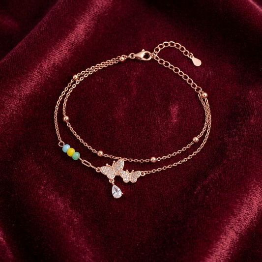 92.5 Silver Rose Gold-Toned Butterfly Bracelet for Women