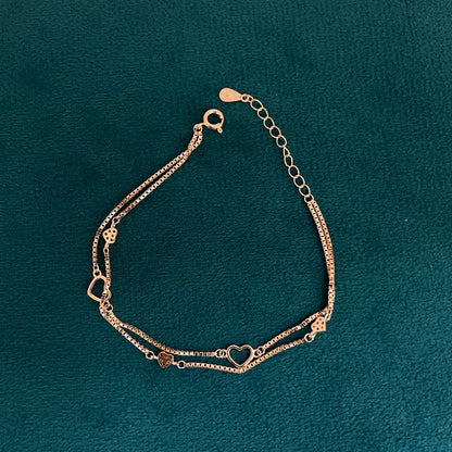 92.5 Silver Rose Gold-Toned Heart Bracelet for Women