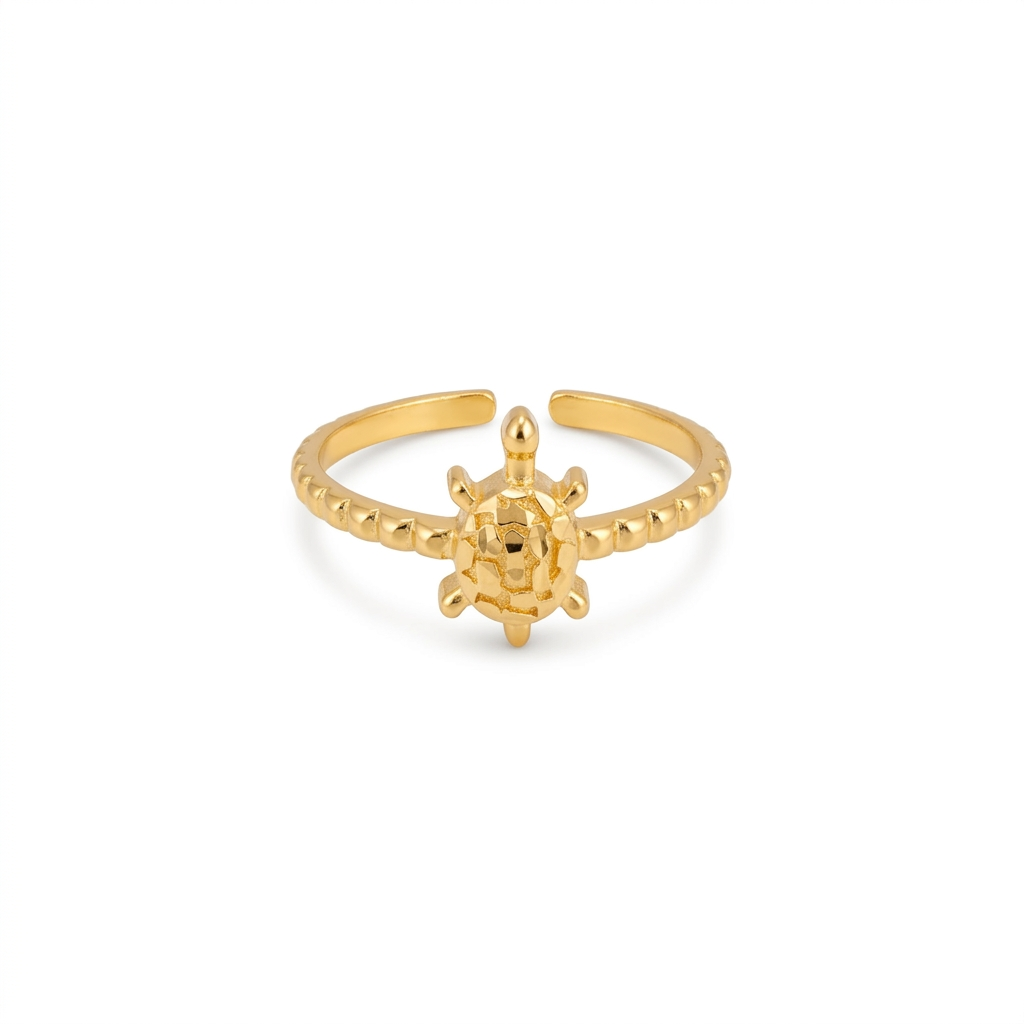 92.5 Silver Gold-Plated Adjustable Tortoise Ring for Women