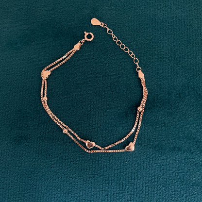 92.5 Silver Rose Gold-Toned Heart Bead Bracelet for Women