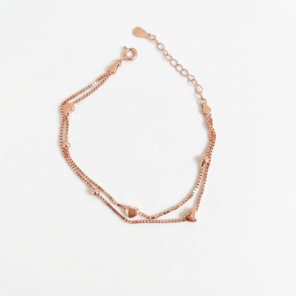 92.5 Silver Rose Gold-Toned Heart Bead Bracelet for Women