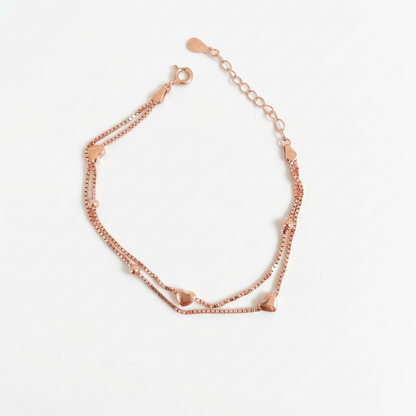 92.5 Silver Rose Gold-Toned Heart Bead Bracelet for Women