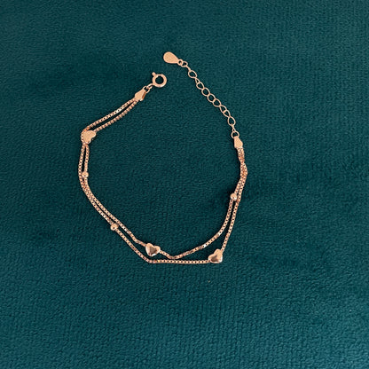 92.5 Silver Rose Gold-Toned Heart Bead Bracelet for Women
