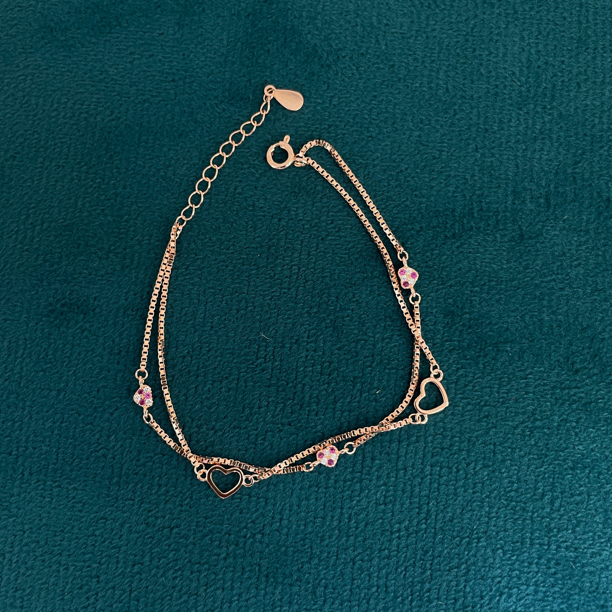 92.5 Silver Rose Gold-Toned Heart Bracelet for Women
