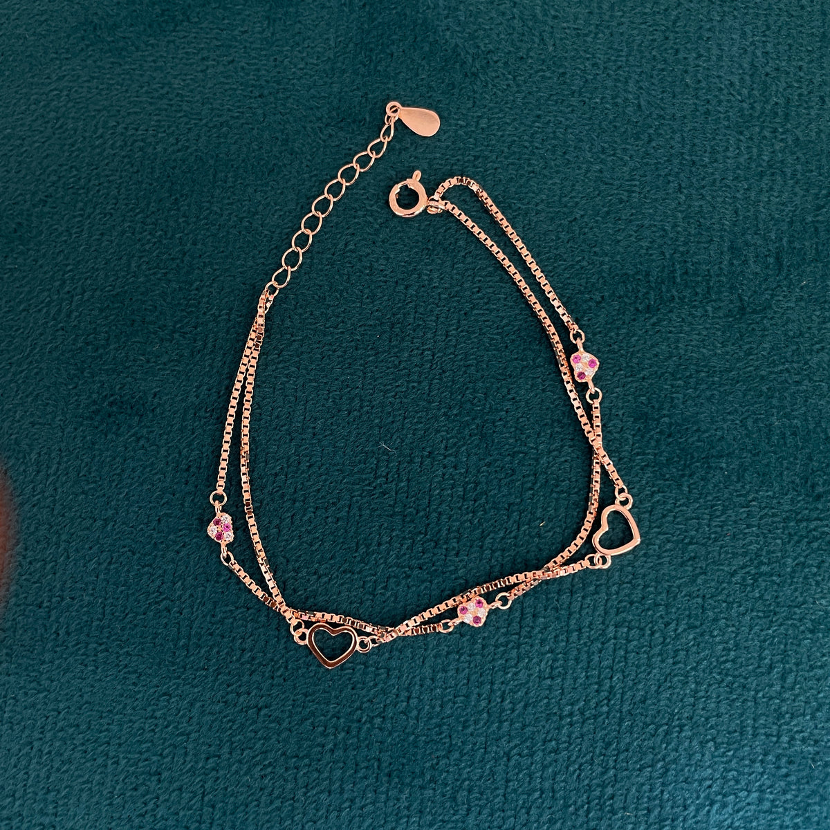 92.5 Silver Rose Gold-Toned Heart Bracelet for Women