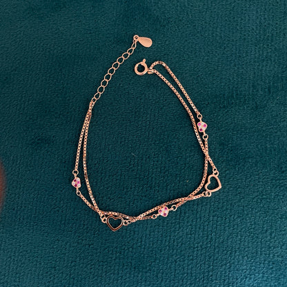 92.5 Silver Rose Gold-Toned Heart Bracelet for Women