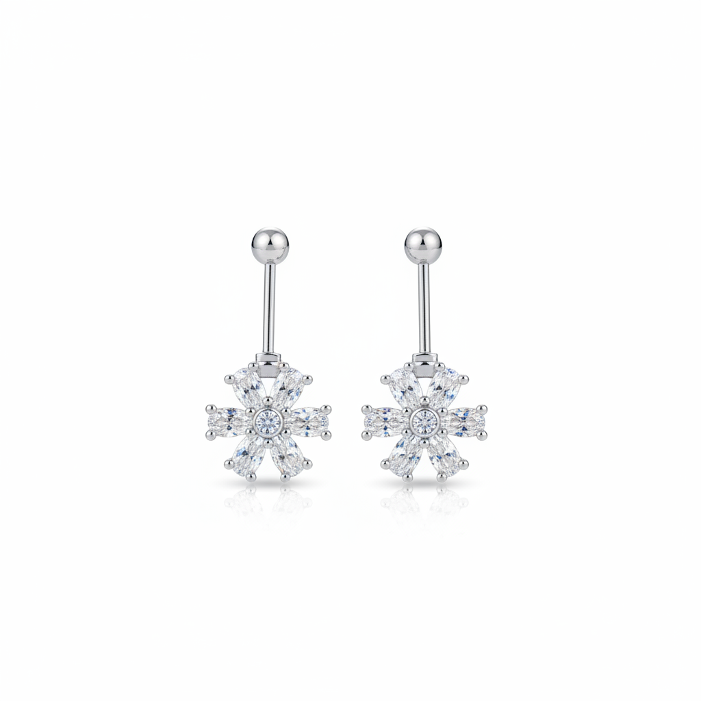 92.5 Silver Six Petal Bugadi - Pair
