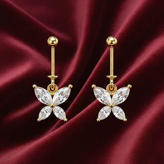 92.5 Silver Gold Plated Butterfly Hanging Bugadi -  Pair