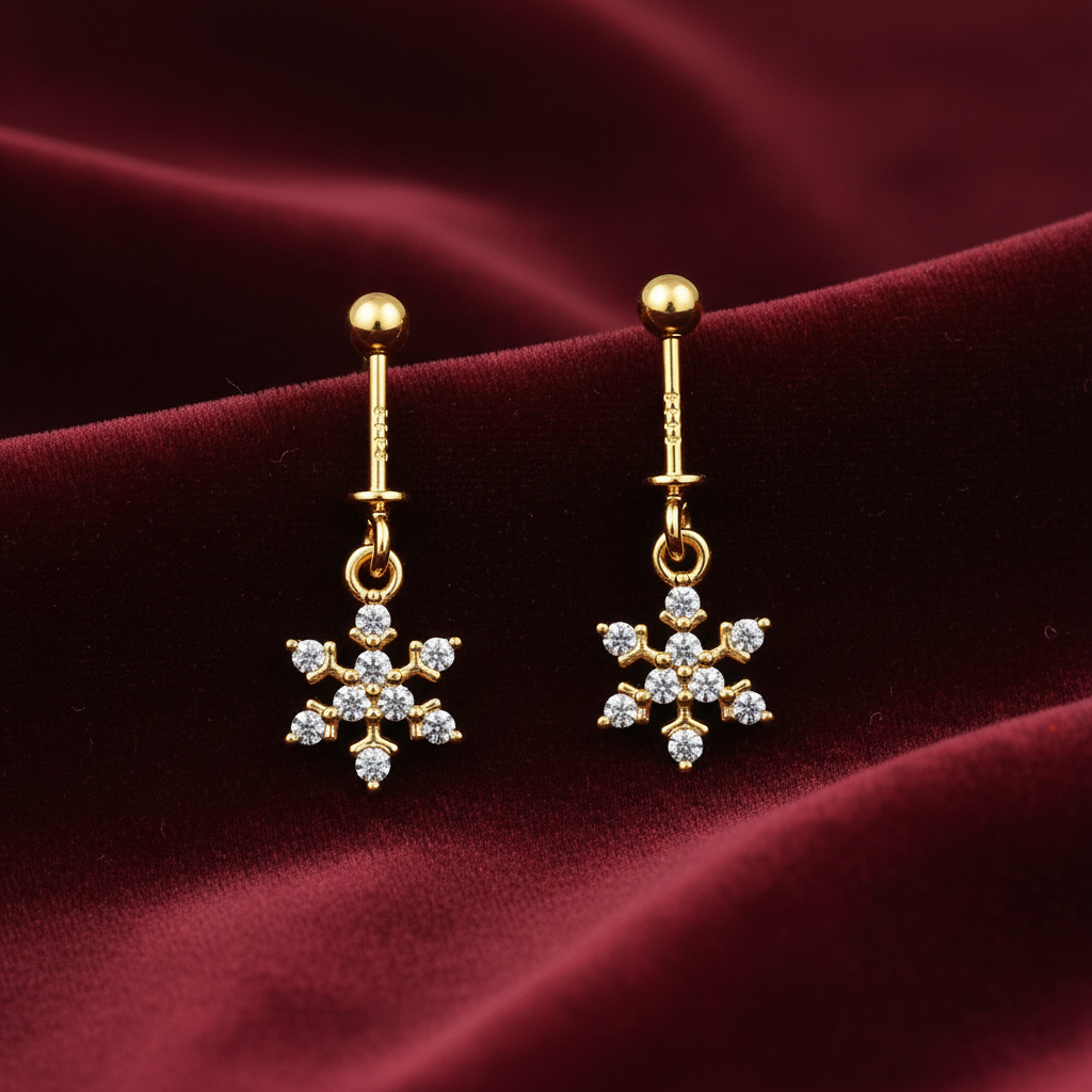92.5 Silver Gold Plated Snowflake Bugadi - Pair