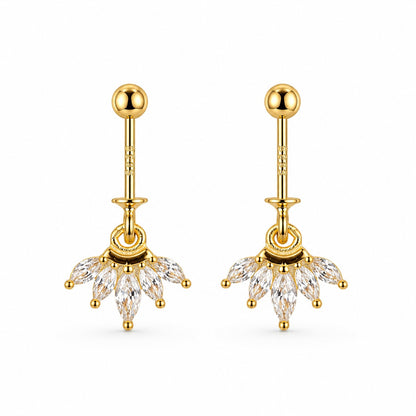 92.5 Silver Gold Plated Five Leaf Hanging Bugadi- Pair