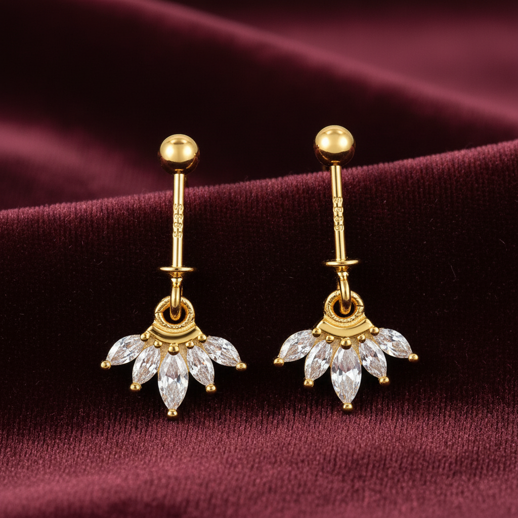92.5 Silver Gold Plated Five Leaf Hanging Bugadi- Pair