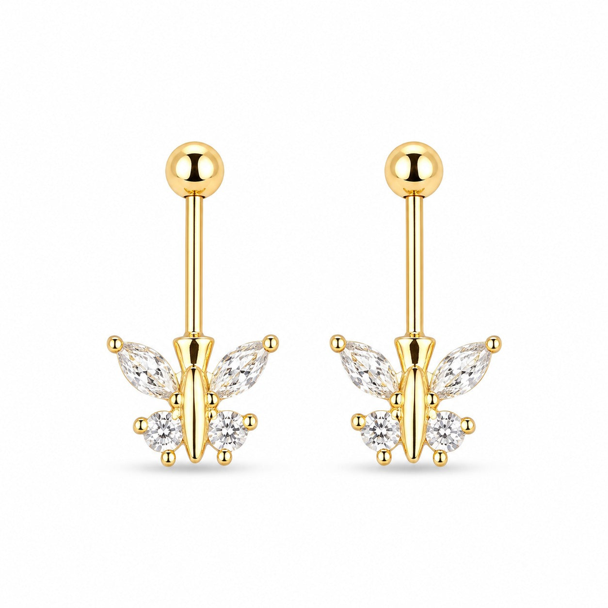 92.5 Silver Gold Plated Tiny Butterfly Bugadi - Pair