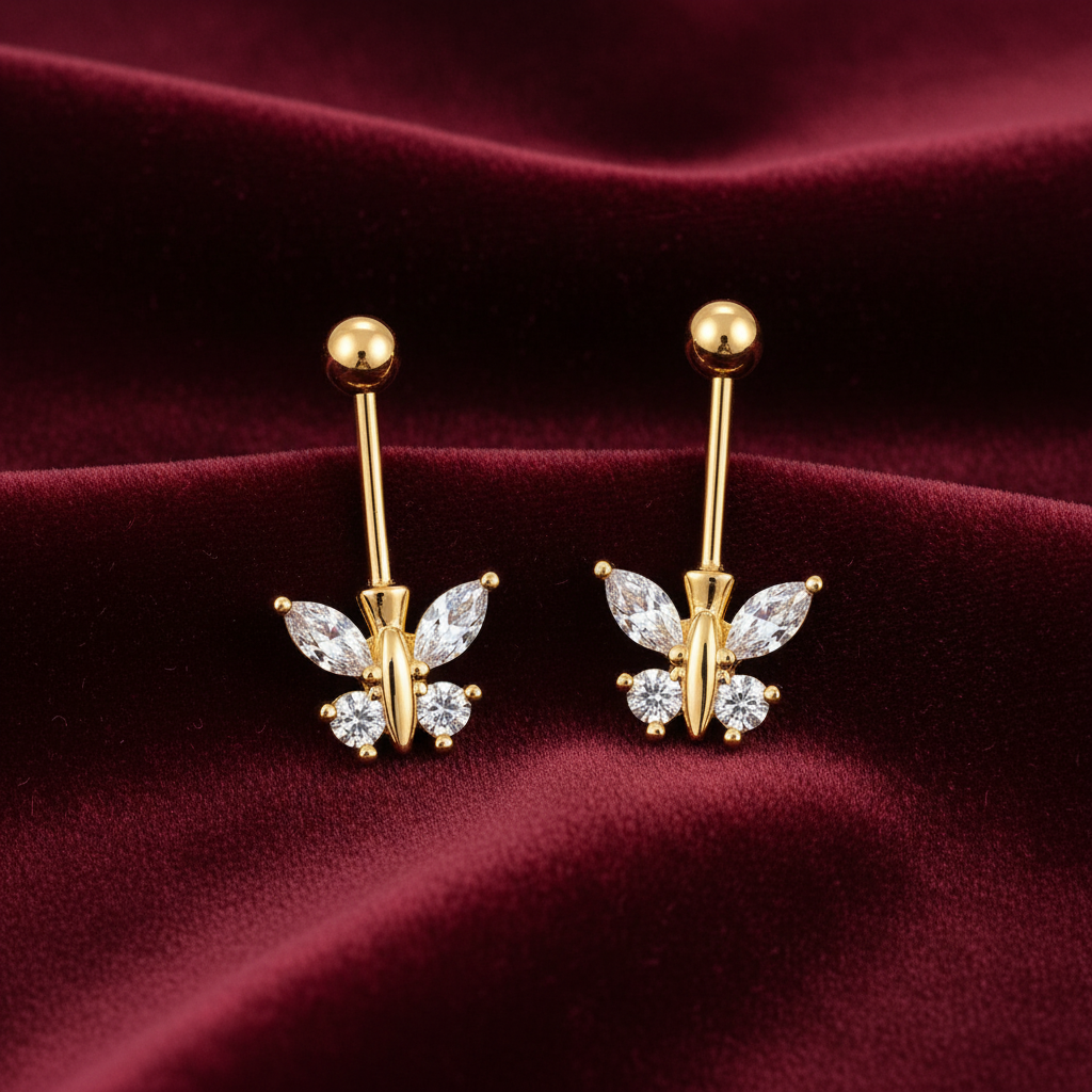92.5 Silver Gold Plated Tiny Butterfly Bugadi - Pair