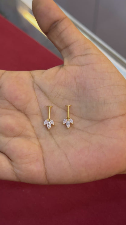 925 Silver Gold Plated Dainty Three Leaf Bugadi - Pair