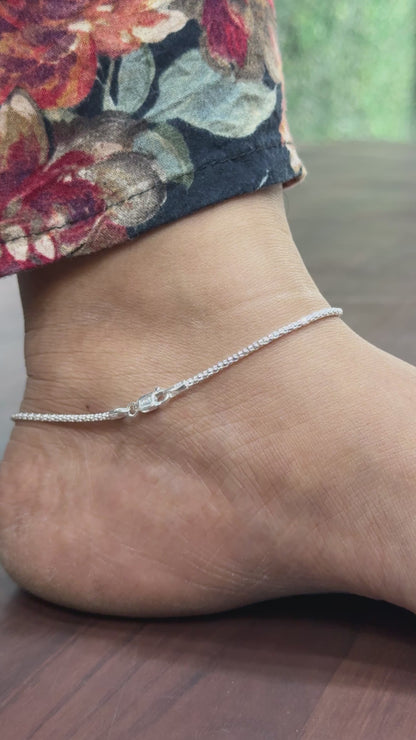 92.5 Silver Italian Chain Anklet 10.5 Inches | Stylish Sleek Design | Elegant Fashion Jewellery