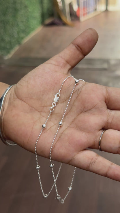 92.5 Silver Italian Ball Anklet 10.5 Inches | Stylish Beaded Chain Design | Elegant Fashion Jewellery