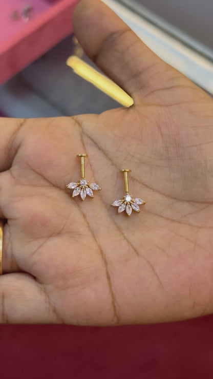 92.5 Silver Gold Plated Half Flower Bugadi Pair | Minimal Floral Elegant Design | Jewellery(pair)