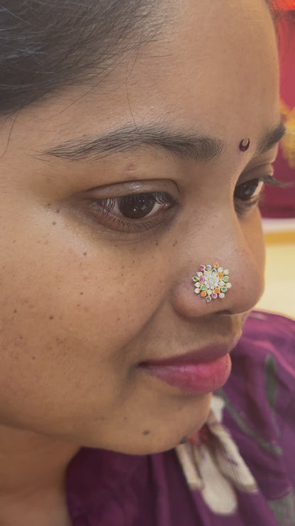 92.5 Silver Gold Plated Multicolor Nose Pin for Women | Stylish Vibrant Design | Elegant Jewellery