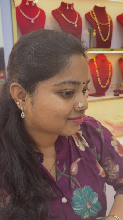 92.5 Silver Gold Plated Multicolor Nose Pin for Women | Stylish Vibrant Design | Elegant Jewellery