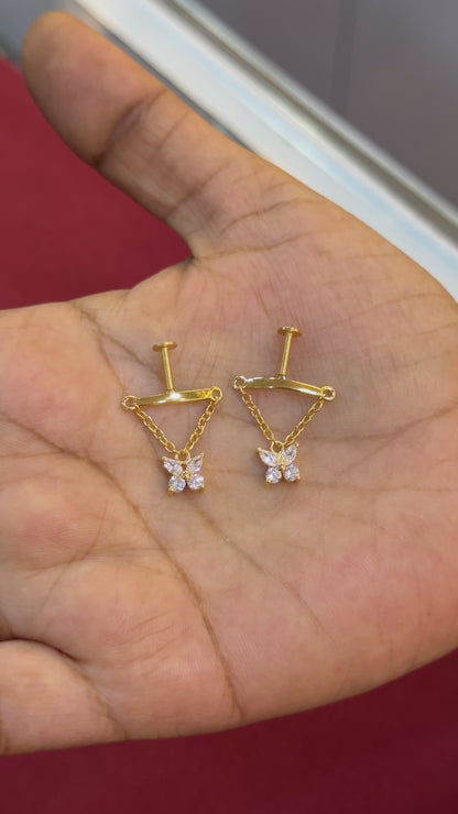 925 Silver Gold Plated Butterfly Bugadi - Pair