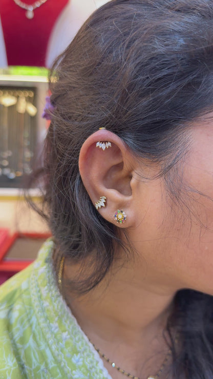 92.5 Silver Gold Plated Five Leaf Dainty Bugadi Pair | Minimal Floral Design | Jewellery