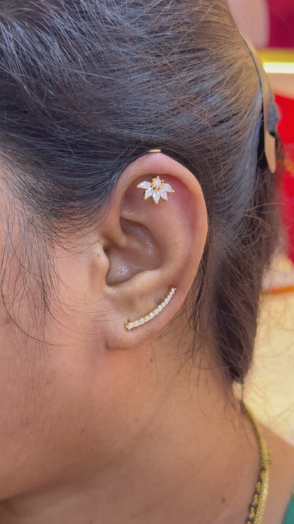 92.5 Silver Gold Plated Half Flower Bugadi Pair | Minimal Floral Elegant Design | Jewellery(pair)