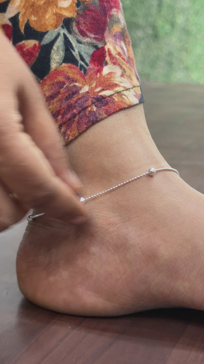 92.5 Silver Italian Ball Anklet 10.5 Inches | Stylish Beaded Chain Design | Elegant Fashion Jewellery