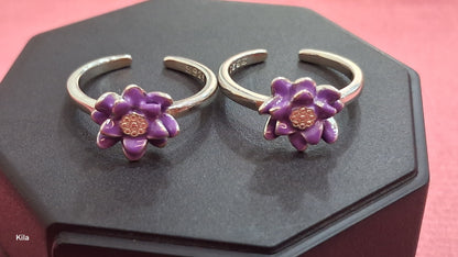 92.5 Silver Purple Flower Toe Rings | Elegant Floral Design | Jewellery