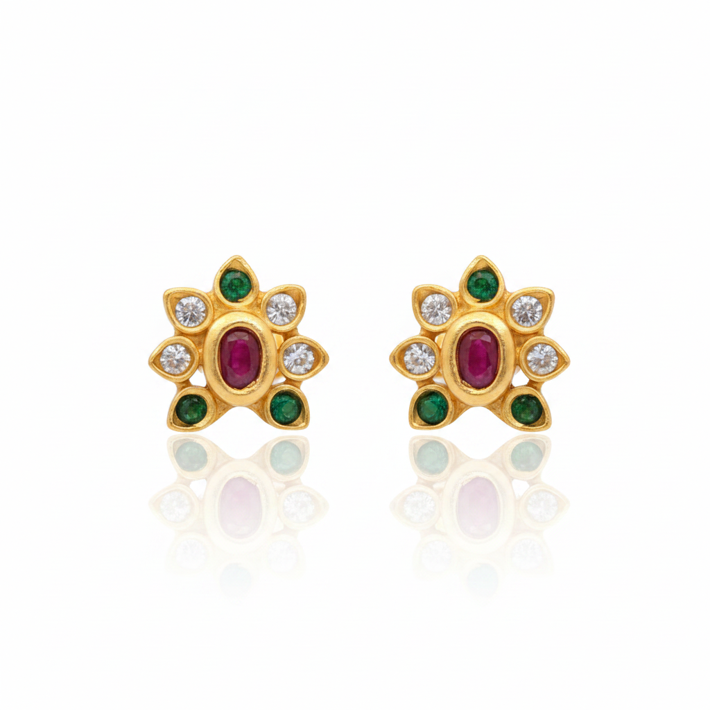 92.5 Silver Gold Plated Stud Earrings | Stylish Sleek Design | Jewellery
