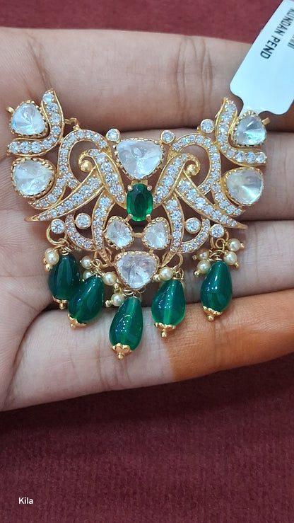 92.5 Silver Gold Plated Kundan Pendant | Stylish Traditional Design | Elegant Jewellery