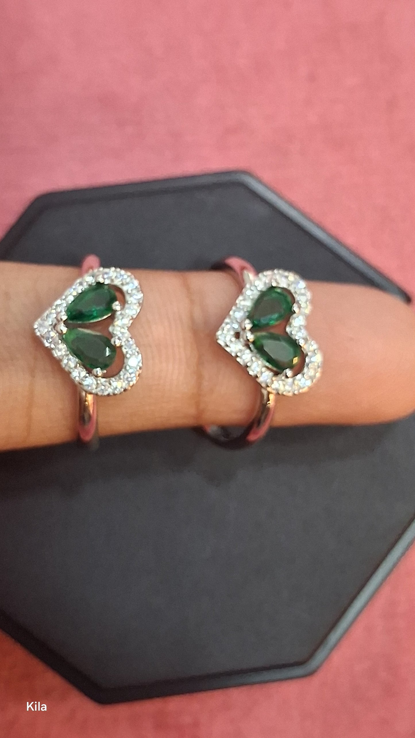 92.5 Silver Heart Shape Green Stone Toe Rings | Premium Dual Stone Design | Jewellery