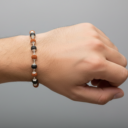 92.5 Silver Rudraksha karungali bracelet 8 inches