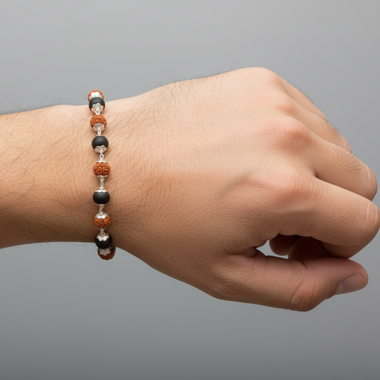 92.5 Silver Rudraksha karungali bracelet 8 inches