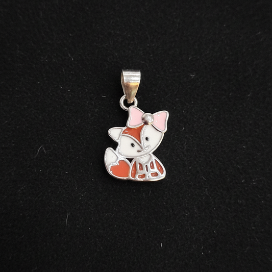 Silver and red butterfly charm on a maroon fabric background