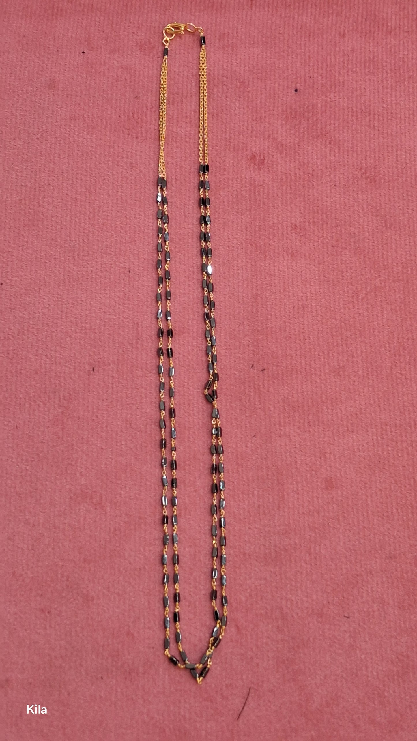 92.5 Silver Gold Plated Double Line Black Beads Chain 19 Inches | Premium Layered Design | Jewellery