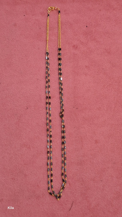 92.5 Silver Gold Plated Double Line Black Beads Chain 19 Inches | Premium Layered Design | Jewellery