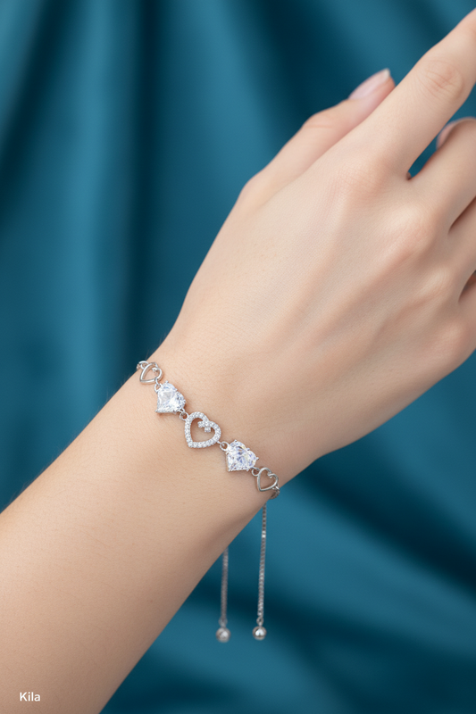 92.5 Silver Heart Bracelet | Stylish Romantic Design | Elegant Jewellery