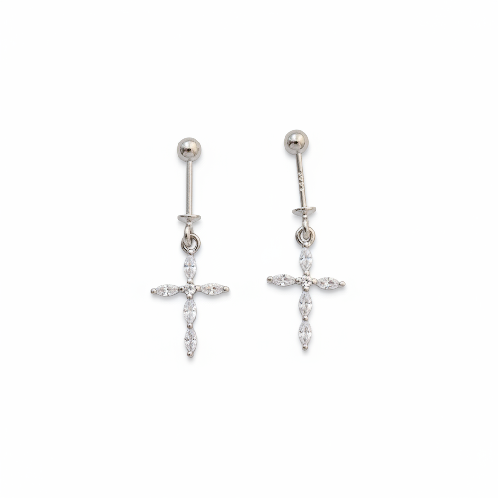92.5 Silver Cross Design Bugadi – Elegant Minimal Style Jewellery pair