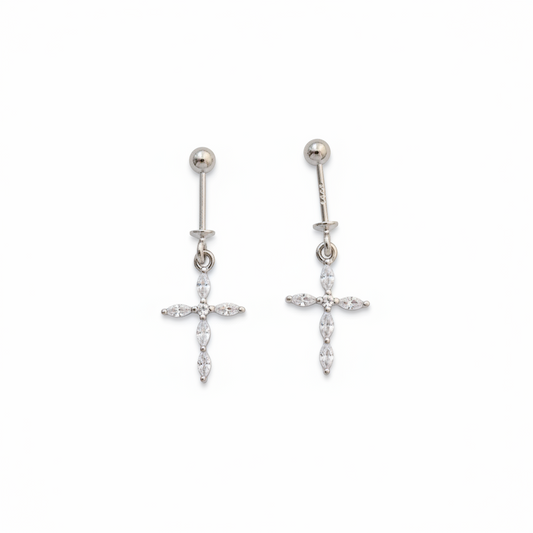 92.5 Silver Cross Design Bugadi – Elegant Minimal Style Jewellery pair