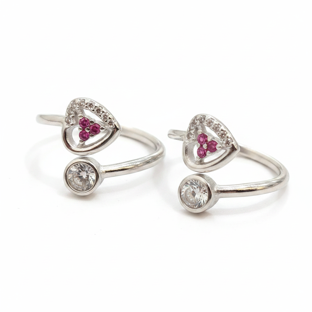 92.5 Silver Pink Stone Toe Rings | Premium Elegant Design | Jewellery