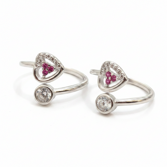 92.5 Silver Pink Stone Toe Rings | Premium Elegant Design | Jewellery