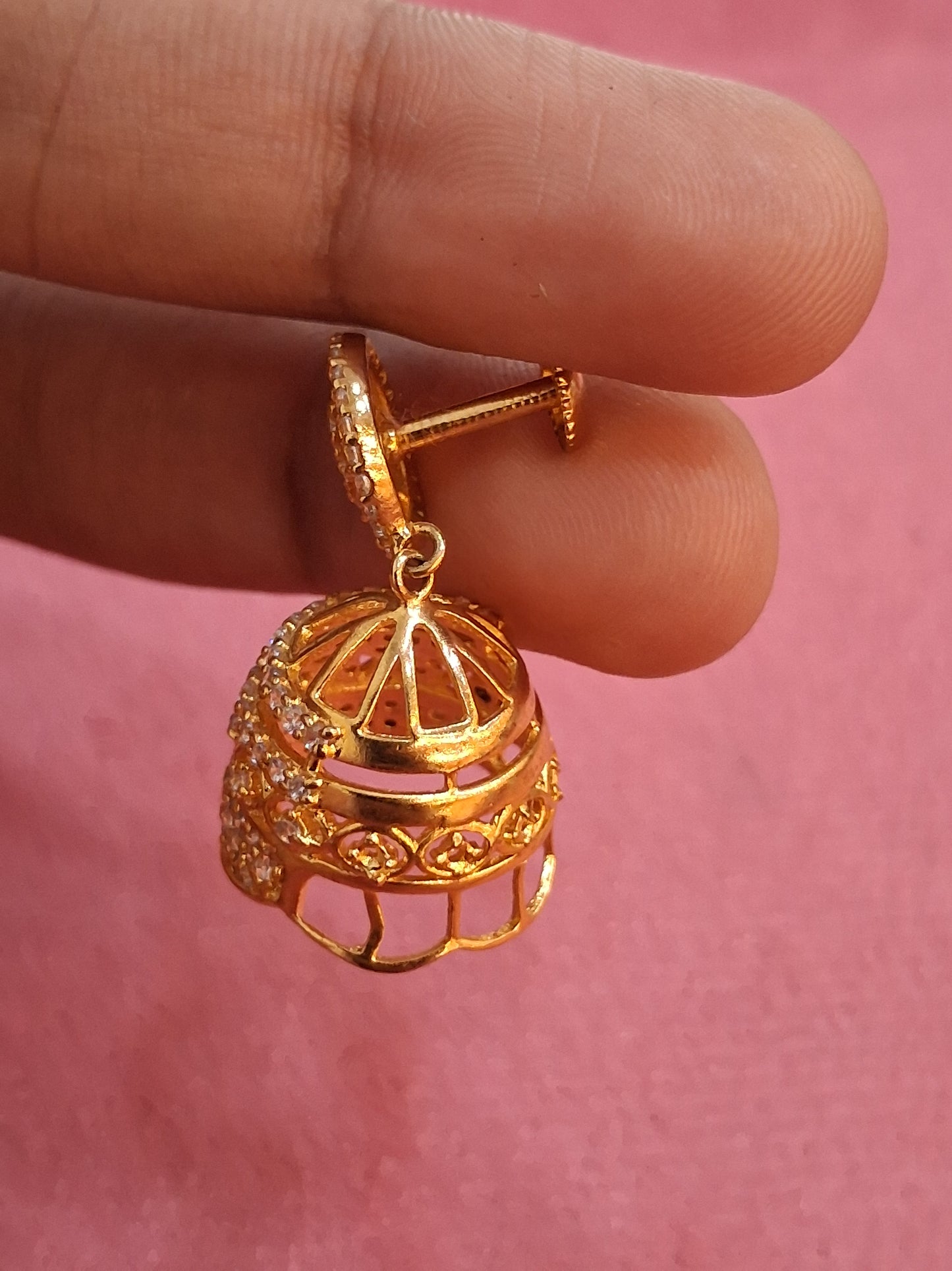 92.5 Silver Gold Plated White Stone Jhumki | Traditional Elegant Design | Jewellery