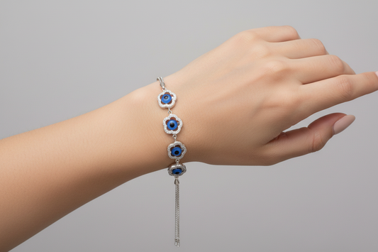 92.5 Silver Evil Eye Bracelet | Stylish Protective Design | Elegant Jewellery