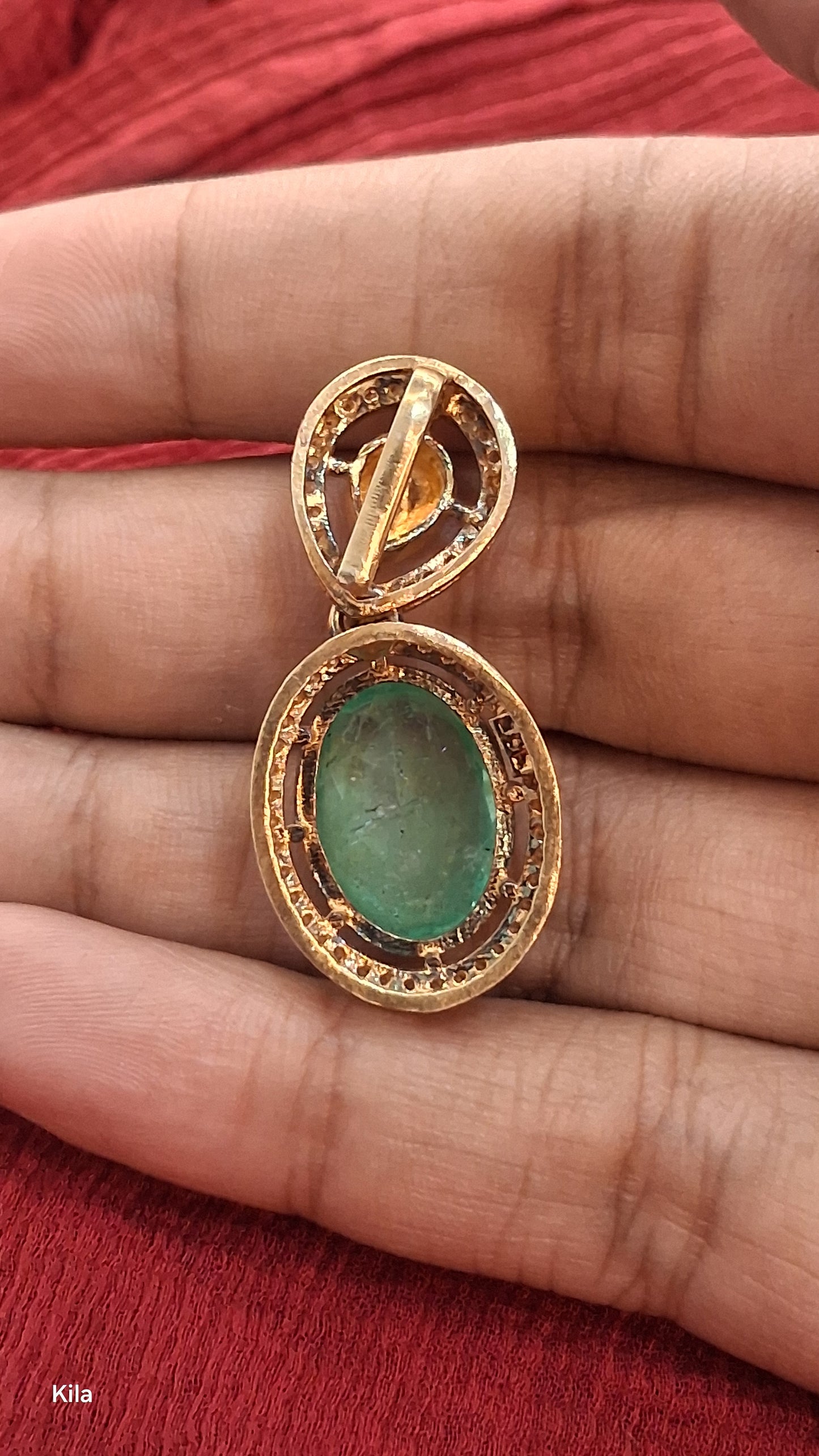 925 Silver Gold Plated Green Stone Pendant Set | Stylish Elegant Design | Jewellery Set