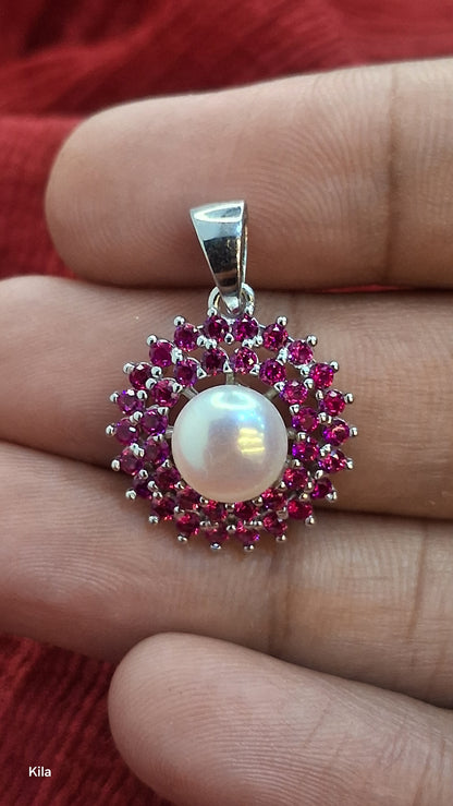 925 Silver Pink Stones Pendant Set | Stylish Elegant Design | Jewellery Set