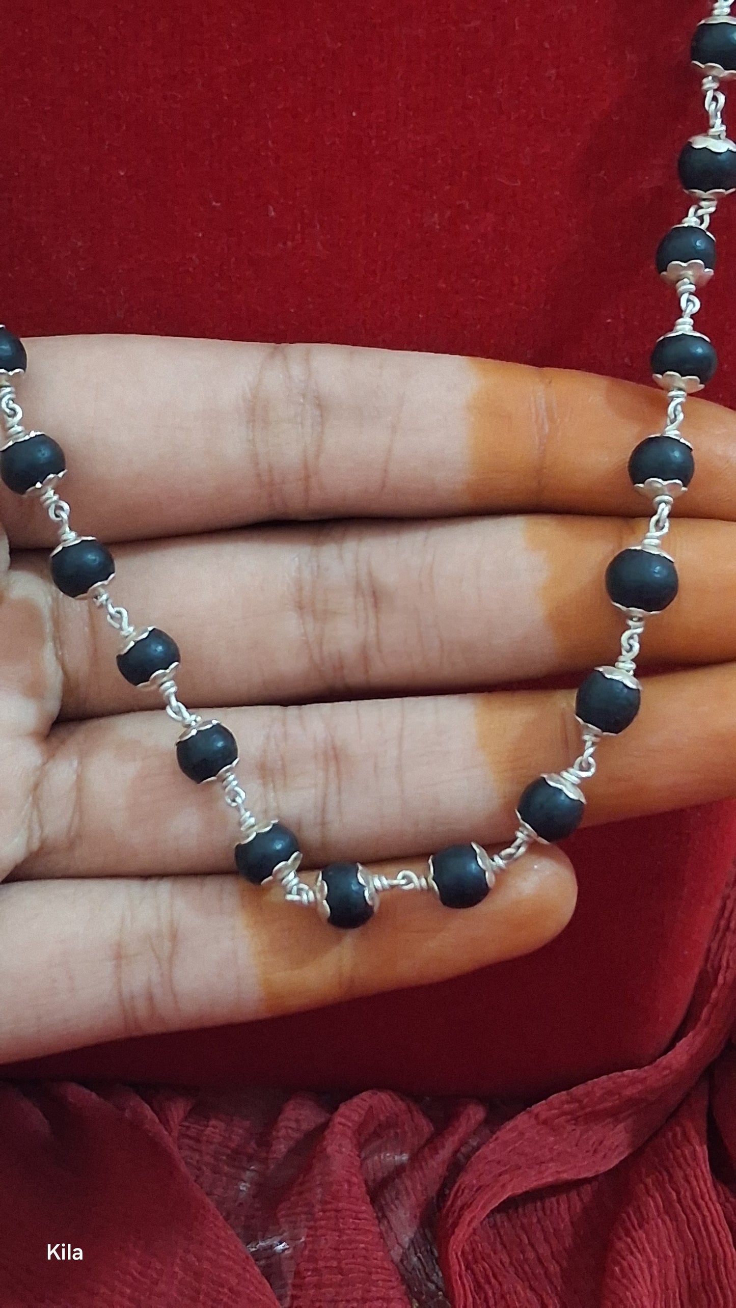 92.5 Silver Karungali Chain with Plain Silver Caps (54 Beads) | Traditional Spiritual Design | Elegant Jewellery