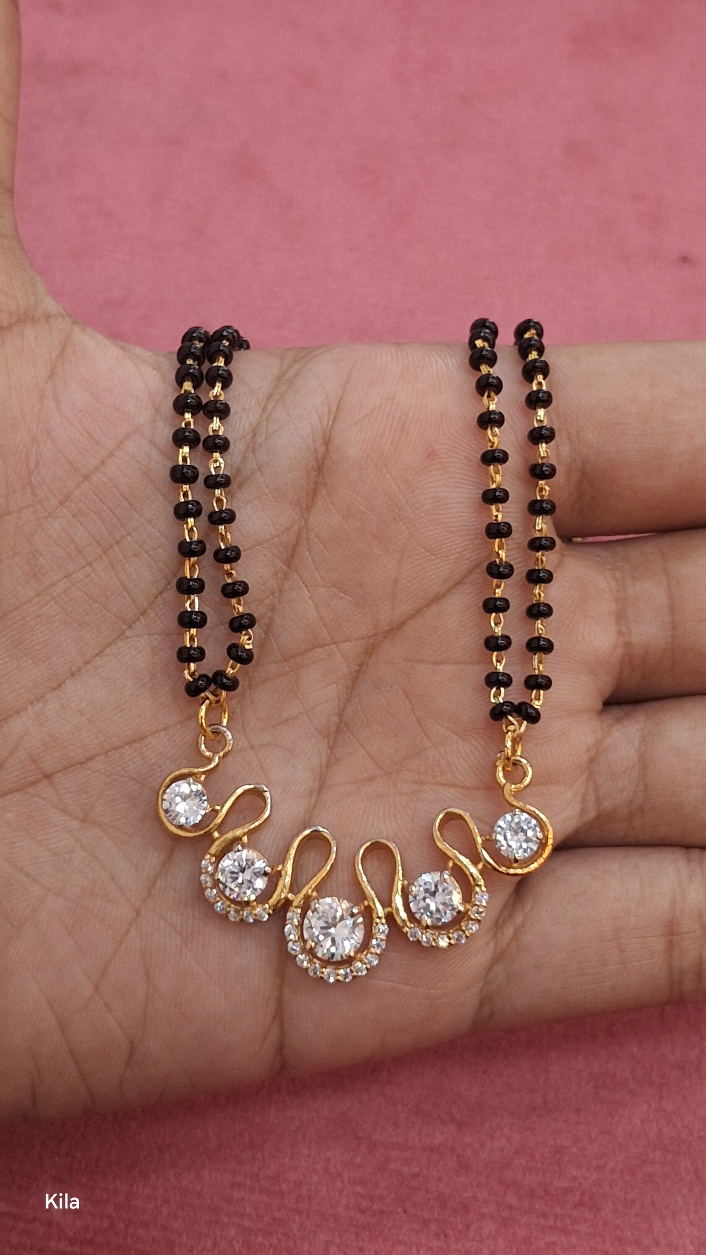 92.5 Silver Gold Plated Black Beads Chain 20 Inches | Smooth Finish Stylish Design | Jewellery