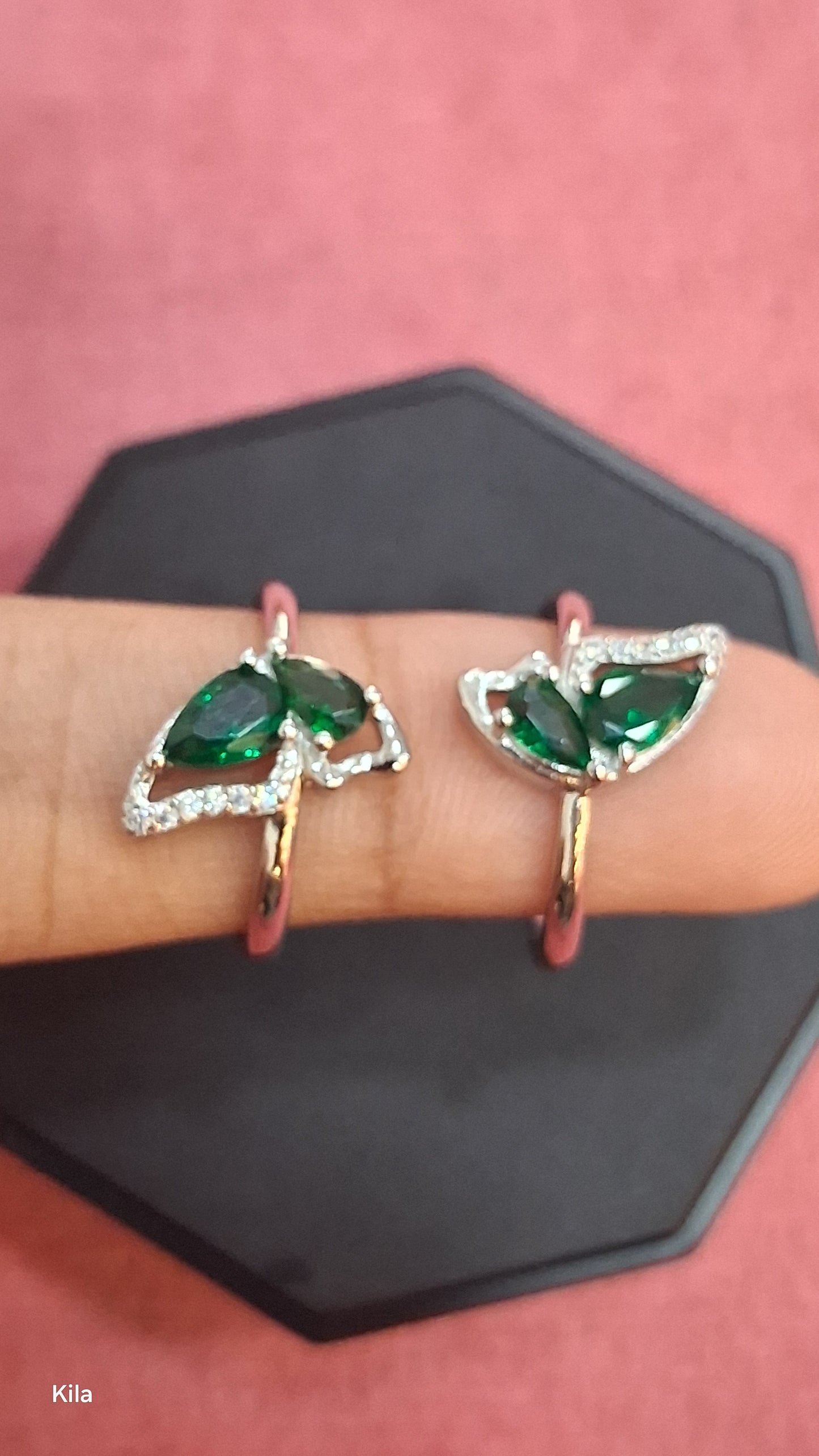 92.5 Silver Green Stone Toe Rings | Stylish Elegant Design | Jewellery